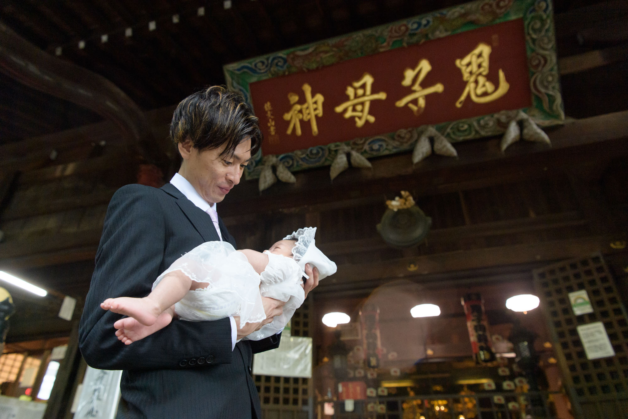 雨の鬼子母神お宮参り写真