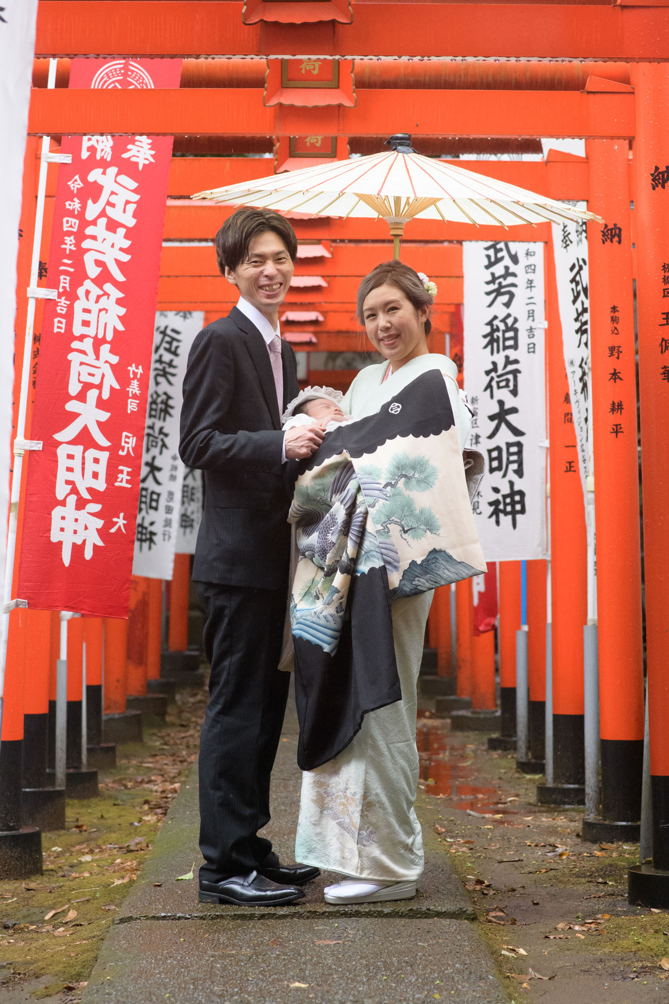 雨の鬼子母神お宮参り写真