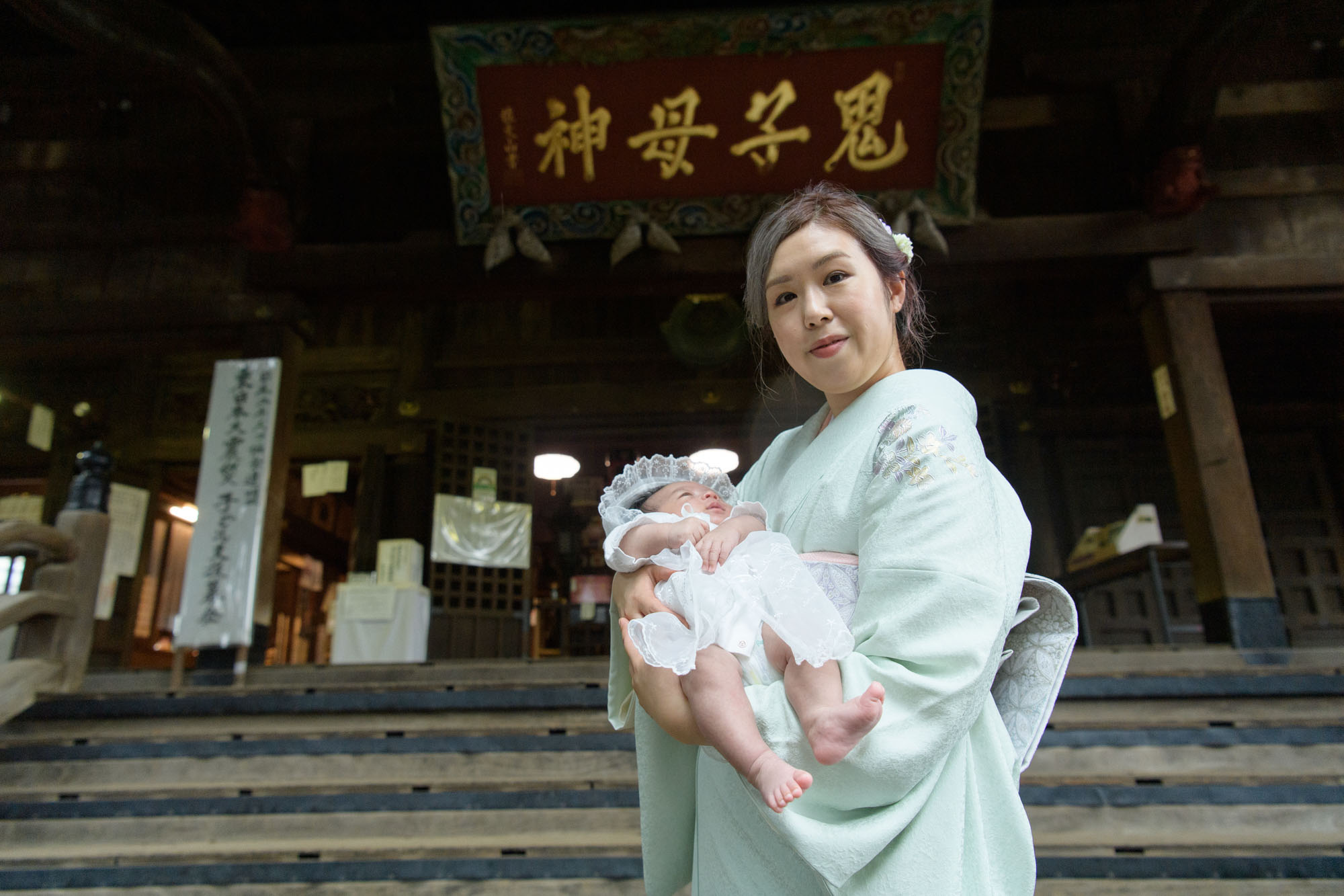 雨の鬼子母神お宮参り写真