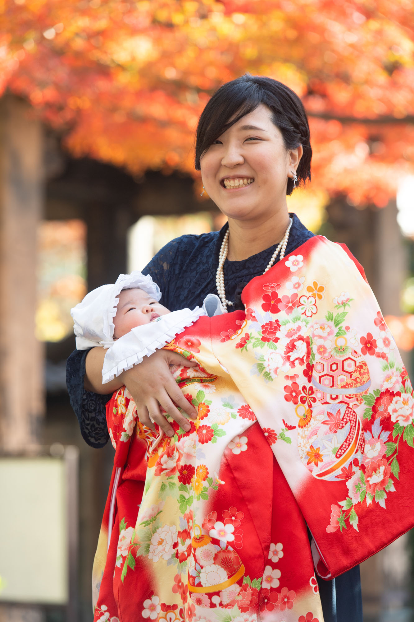 増上寺の紅葉とお宮参り写真