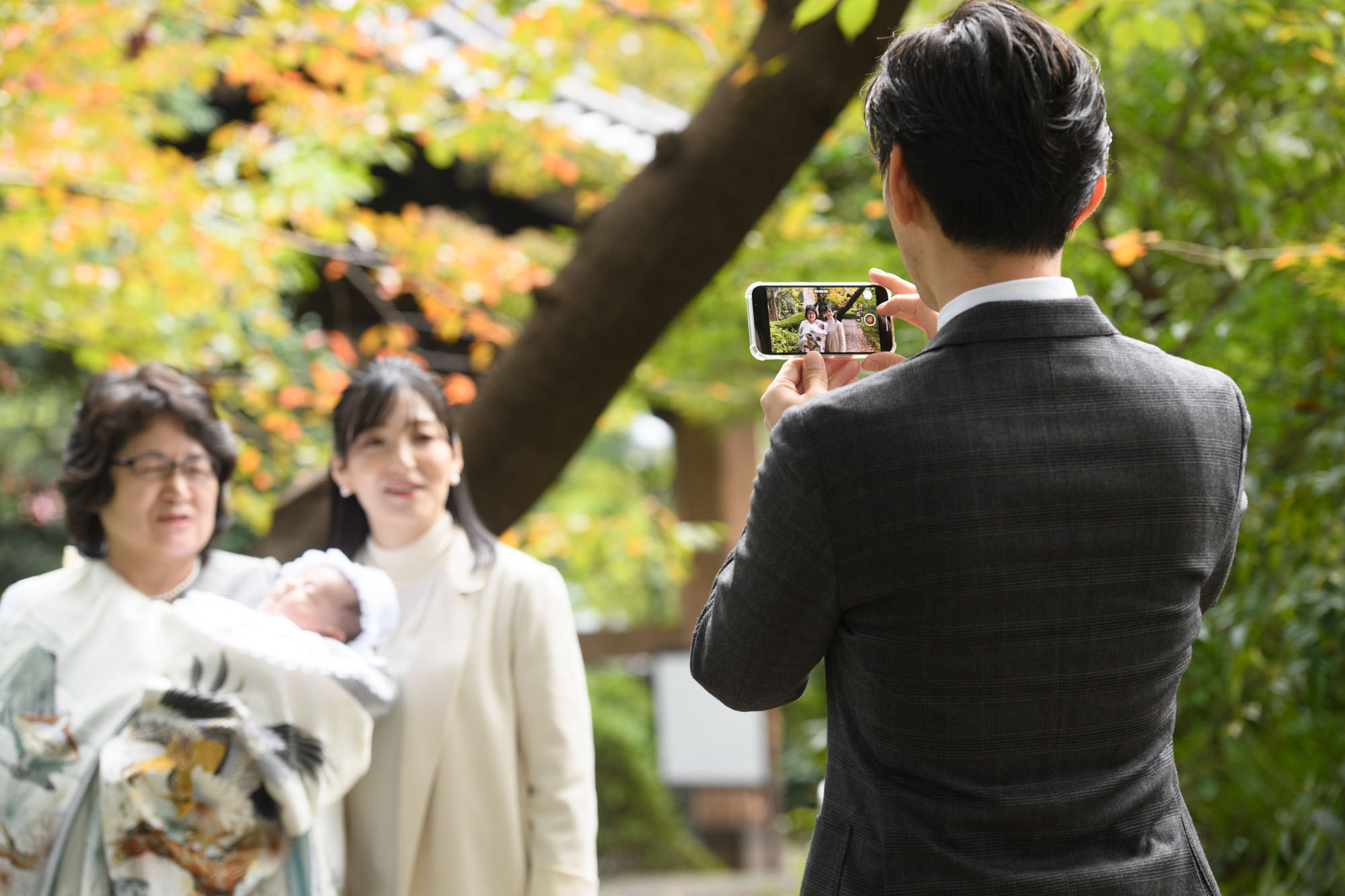 増上寺の紅葉とお宮参り写真